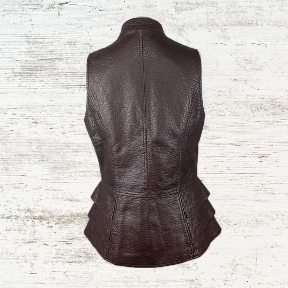 Brown Leather Sleeveless Jacket size L - Picture 2 of 2